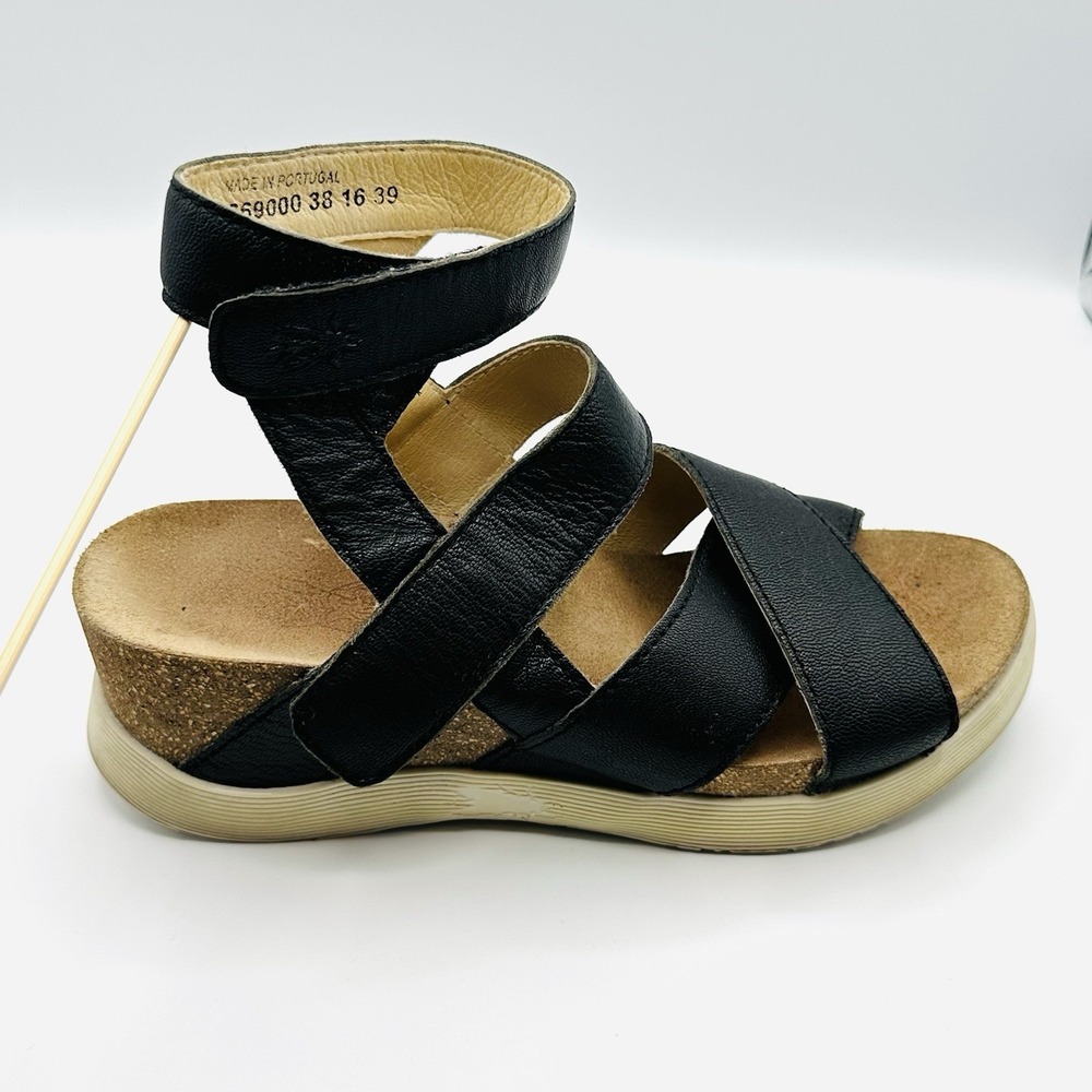 Fly London Wege 669FLY Black Leather Platform Wedge sandals Women's Eu 38 US 7.5